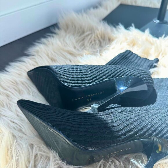 Zara Black Knit Sock Ankle Bootie - Size 37 or 6.5 - Picture 3 of 3